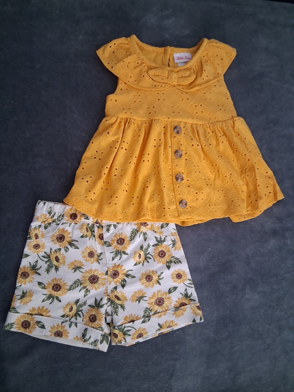 Little Lass Yellow Lace Tank Top and Sunflower Shorts Set